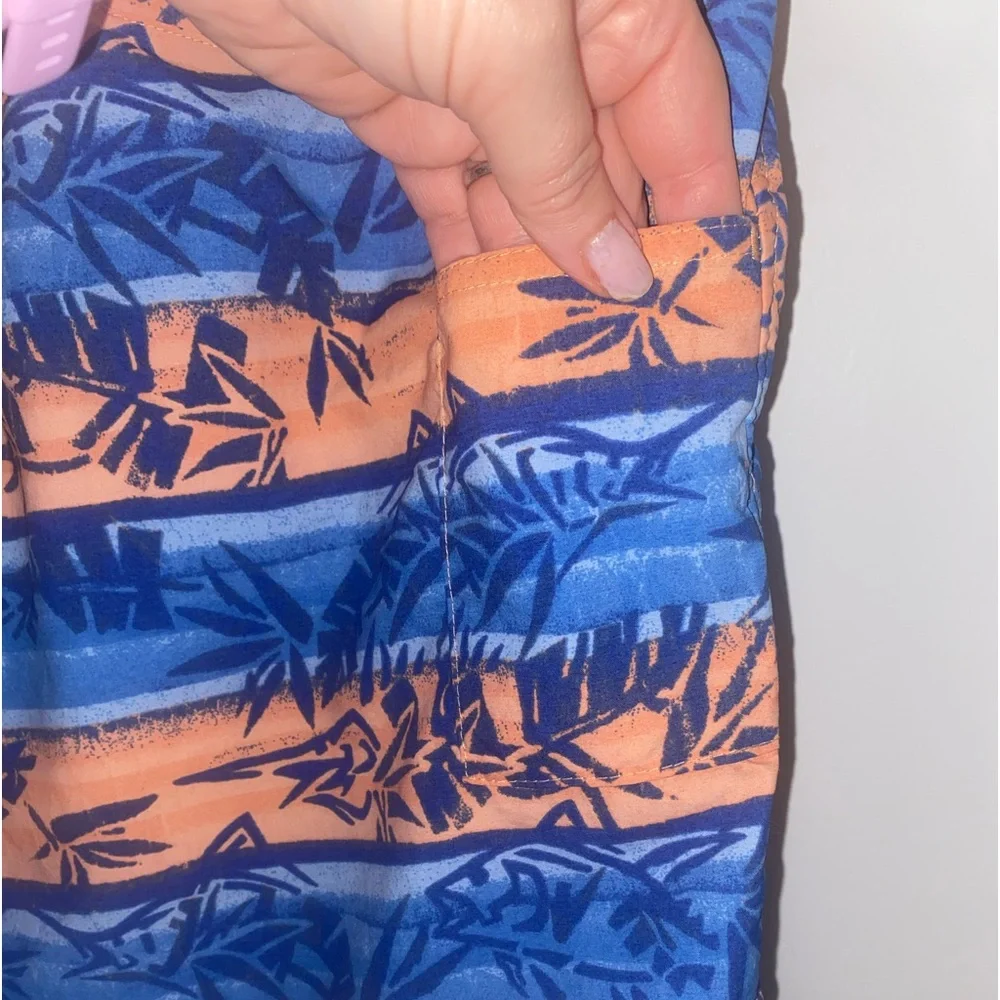 Columbia PFG Swim Trunks Omni-Shade Palm Print Blue Orange | Men’s Small